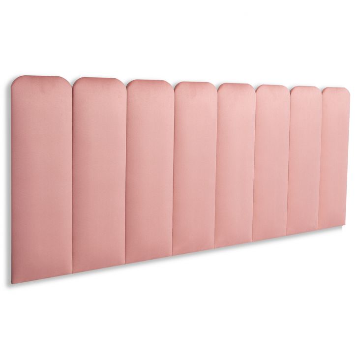 Cabeceira Queen Estofada Para Cama Box Kit 8 Placas Adesivas - Modelo Arredondada Veludo Rosê