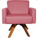 Poltrona Decorativa Para Sala Hope Base Giratória Suede Rosê Pé Castanho