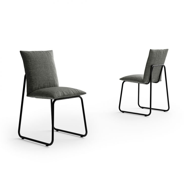 Conjunto com 2 Cadeiras Amélia Linho Grafite e Preto