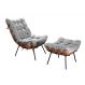 Poltrona Com Puff Costela Base Fixa Linho Cinza Bella Decor