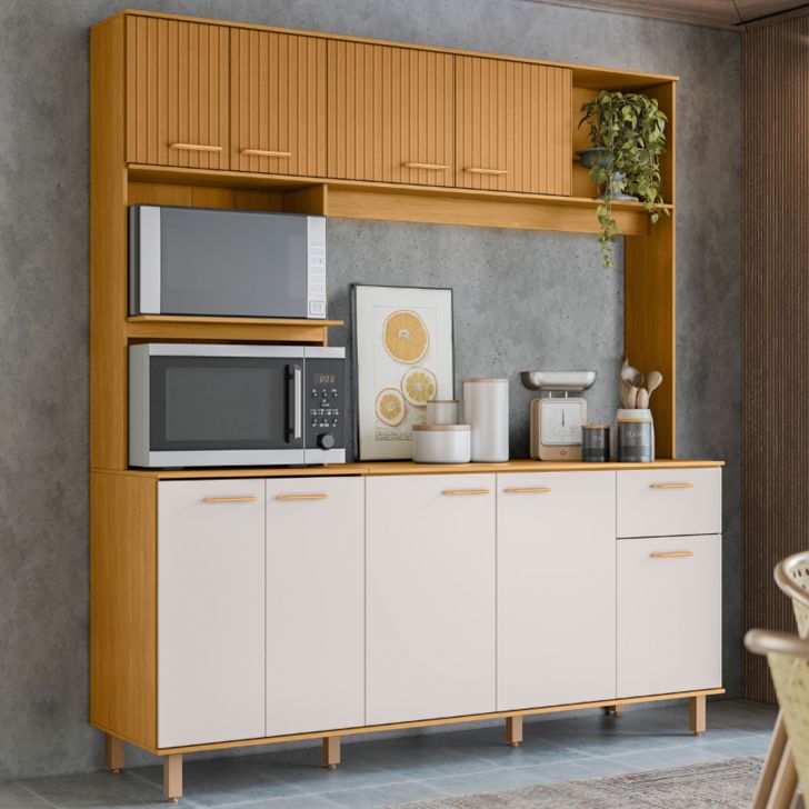 Cozinha Compacta Com Tampo Luiza Freijó/Ripado/Off Acetinado Z44 - Mpozenato