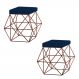 Kit 2 Puffs Decorativo Sala de Estar Base Bronze Trixie Veludo Azul G41 - Gran Belo