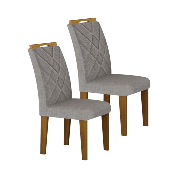 Conjunto com 2 Cadeiras Larissa Linho Cinza e Freijó