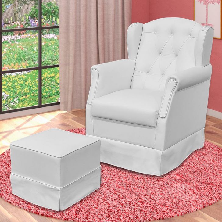 Poltrona de Amamentação Fixa com Puff Alicia Corano Branco - Phoenix Baby