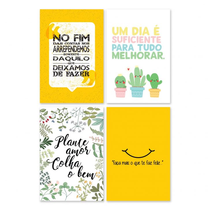 Placas Decorativas Frases Vida Feliz 30x40cm Kit 4un