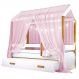 Cama Montessori Com Auxiliar Reu Led E Dossel - Rosa