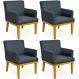 Kit 04 Poltronas Decorativas Para Sala de Estar Beatriz W01 Linho Chumbo - Lyam Decor