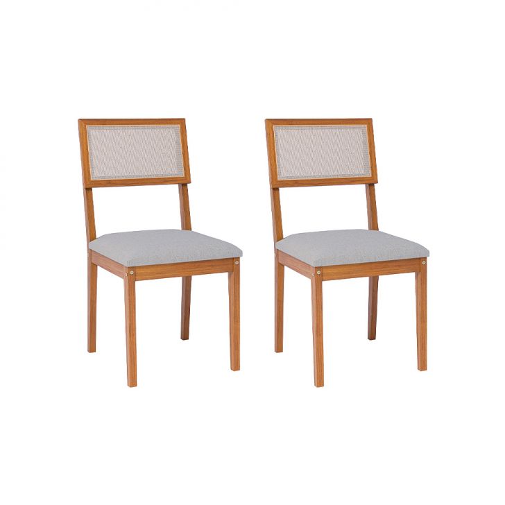 Conjunto com 2 Cadeiras Encanto Linho Cinza e Madeira