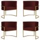 Kit 4 Poltronas Decorativa Sala de Estar Luana Base Gold Suede Bordô - Montanaris Decor