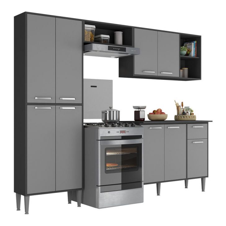 Armário de Cozinha Compacta Xangai Multimóveis VM2840 Preto/Grafite