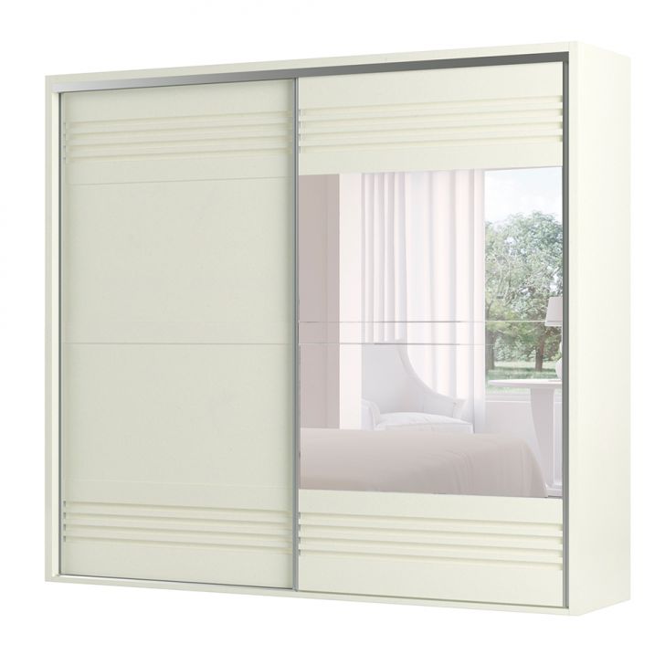Image of Guarda-roupa Casal Com Espelho Caribe 2 Portas 4 Gavetas Off White 267 Cm PLA-DA270CL72WDZMOB