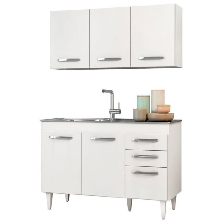 Armário Aéreo Honduras e Balcão Gabinete de Pia Suécia 120cm Branco - Lumil Móveis