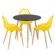Mesa de jantar redonda 80 cm preto + 3 cadeiras Clarice Cloe Amarelo
