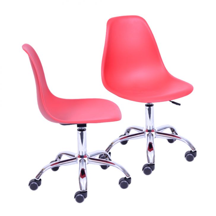 Conjunto com 2 Cadeiras DKR com Rodízios Telha e Cromado