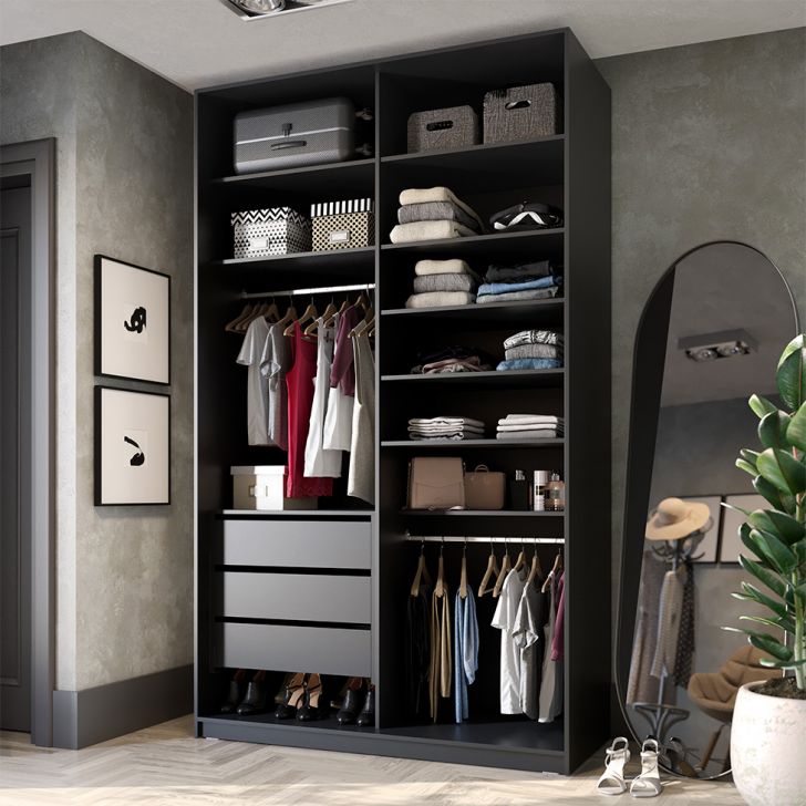 Guarda-roupa Closet 100% Mdf 3 Gavetas Preto 140 Cm