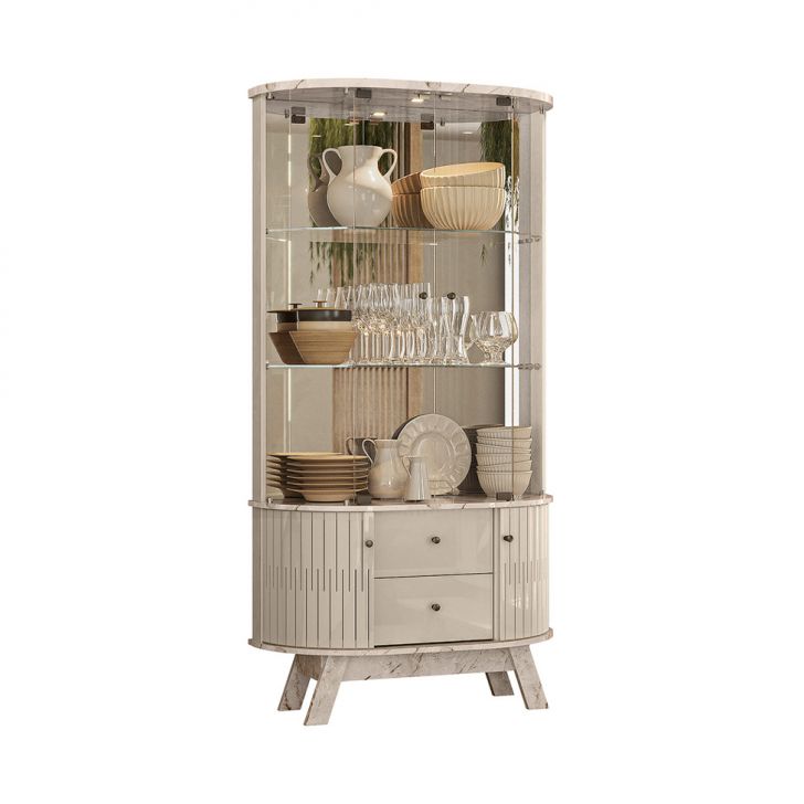 Cristaleira Moss 4 Portas 2 Gavetas Off White e Calacata