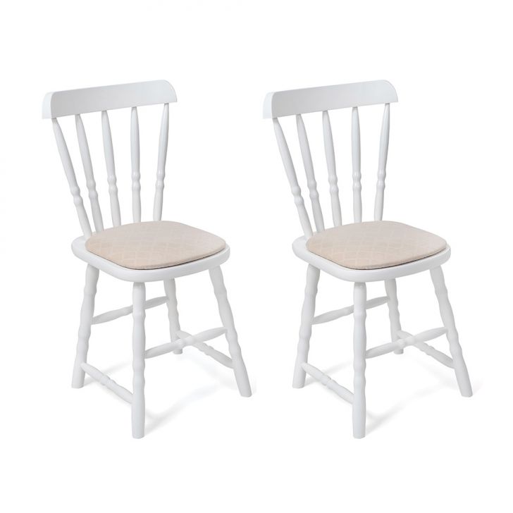 Conjunto com 2 Cadeiras Dalas Veludo Bege e Branco