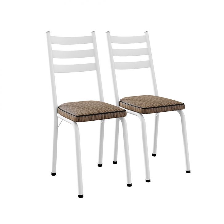 Conjunto com 2 Cadeiras New Revestimento Sintético Rattan e Branco