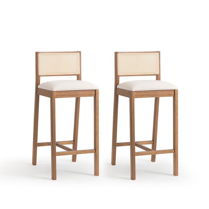 Conjunto com 2 Banquetas Serena com Tela Natural Algodão Bege Claro e Marrom