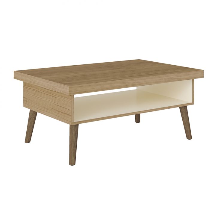 Mesa de Centro Retangular Lucca Carvalho e Off White