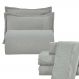 Kit Cobre Leito Casal Padrão + Jogo de Lençol Micropercal 300 Fios com Bordado Inglês Santorini 7 Peças - Cinza