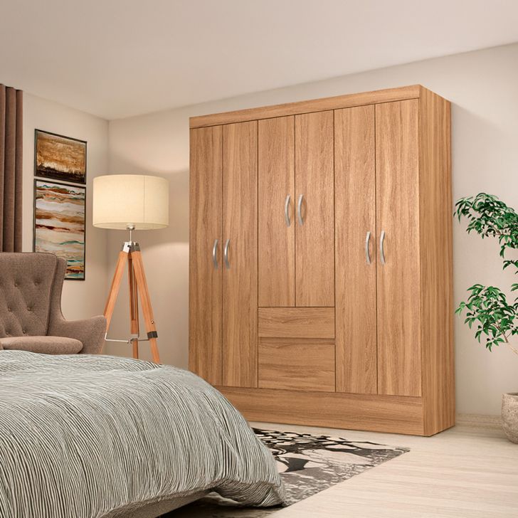 Guarda-roupa Solteiro Sória 6 Portas 2 Gavetas Amêndola
