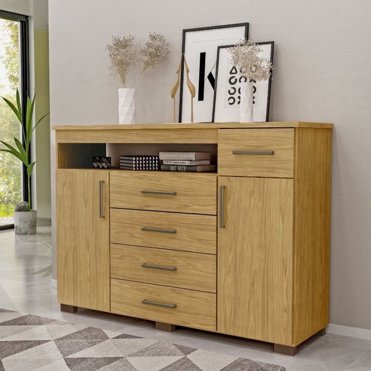 Cômoda para Quarto 4 Gavetas 2 Portas - Oslo Marrocos
