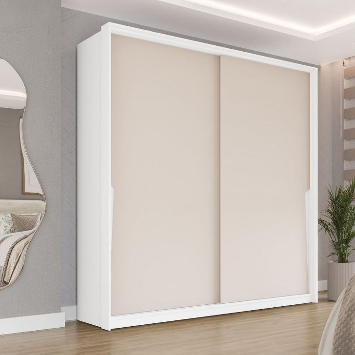 Guarda-roupa Casal Porto 2 Portas 2 Gavetas Branco E Creme