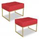 Kit 02 Puffs Lisa Suede Vermelho Base Metálica Industrial Dourado - Pallazio