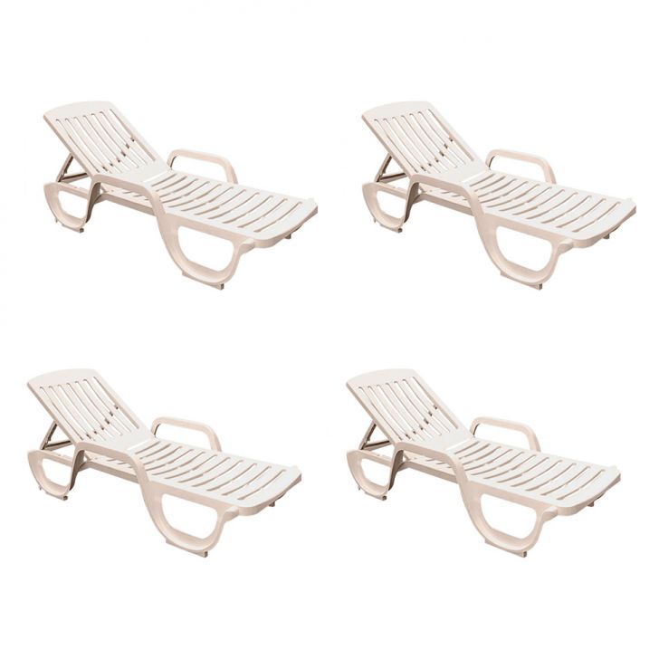 Conjunto com 4 Espreguiçadeiras Basic com Rodas Branco