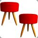 Kit 2 Puff Decorativos Para Sala, Quarto, Manicure Redondo Suede Vermelho Pé Castanho - Clique E Decore