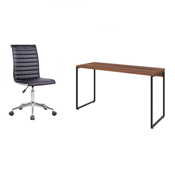 Conjunto de Mesa Studio Nogal 135 cm com Cadeira de Escritório Secretária Giratória Marilyn Preta