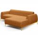 Sofá 3 Lugares com Chaise Direito Para Sala de Estar Molino 230cm D02 Base Castanho Pés D'ouro Couríssimo Whisky B-90 - Lyam Decor