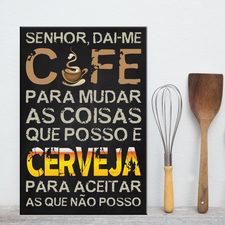 Placa Decorativa MDF Frase Café e Cerveja