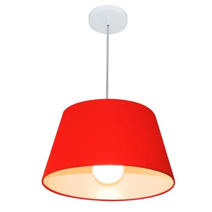 Pendente Cone Md-4039 Cúpula em Tecido 21-40x30cm Vermelho - Bivolt