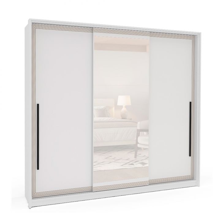 Image of Guarda-roupa Casal Com Espelho Valência 3 Portas 4 Gavetas Branco PLA-MO895CL62OSBMOB