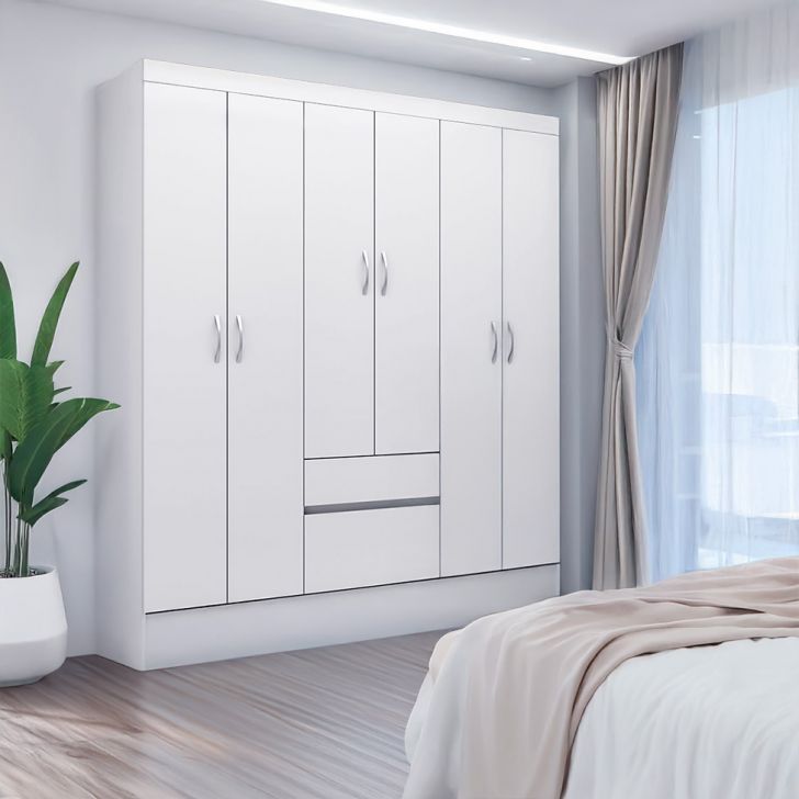 Guarda-roupa Solteiro Sória Flex 6 Portas 2 Gavetas Branco E Rosa