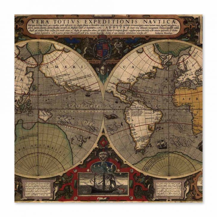 Quadro Mapa Mundi Uniart Marrom 45x45cm