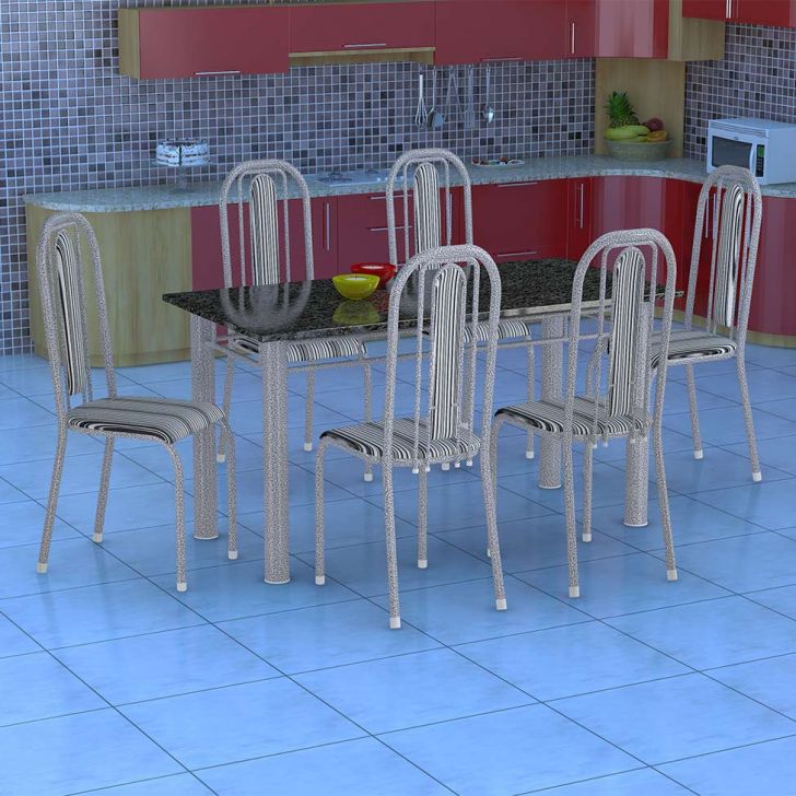 Conjunto De Mesa Com 6 Cadeiras Granada Prata E Preto Listrado Gr