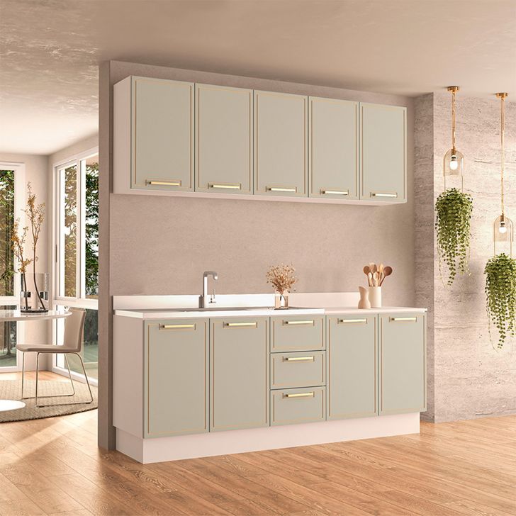 Image of Cozinha Compacta Sem Tampo Com Rodapé Amara 9 Portas 3 Gavetas Verde E Branca PLA-MO895CL62PTLMOB