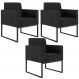 Kit 03 Poltronas Decorativas para Sala Recepção Base Fixa Metal Helô L02 Linho Chumbo - Lyam Decor