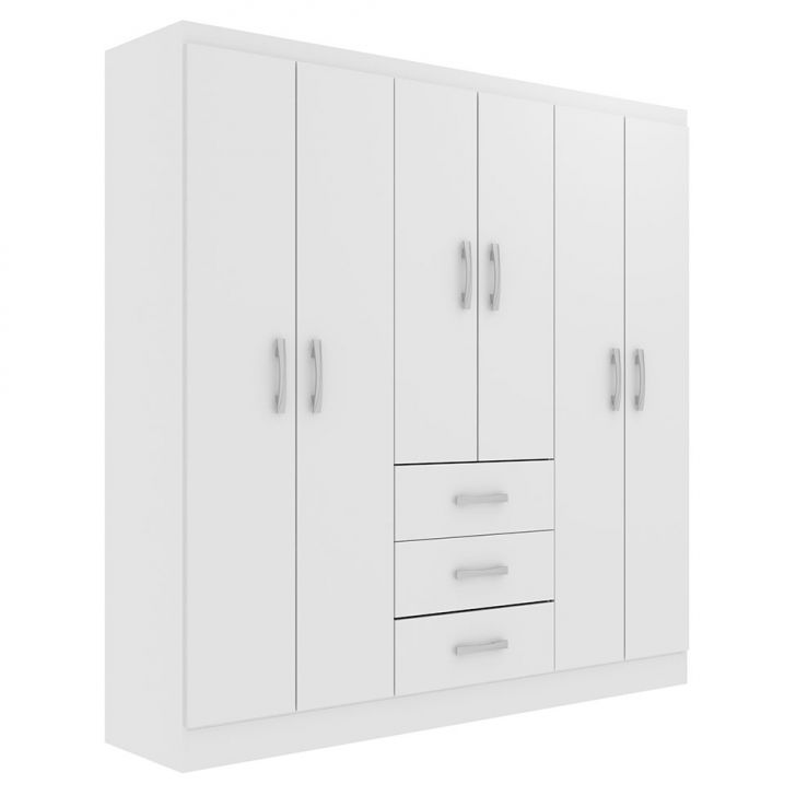 Guarda-roupa Casal Sevilha 6 Portas 3 Gavetas Branco