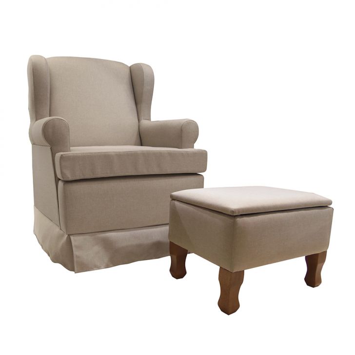 Poltrona para Amamentação Balanço com Puff Maria Vitória Linho Bege