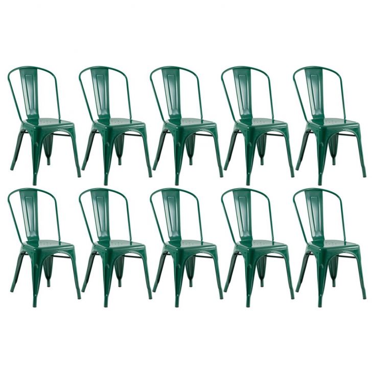 Kit 10 cadeiras Iron Tolix design indutrial jantar cozinha Verde escuro