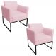 Kit 2 Poltronas Decorativas Base Industrial Preto Maressa S19 Suede Rosa Bebê - Ibiza