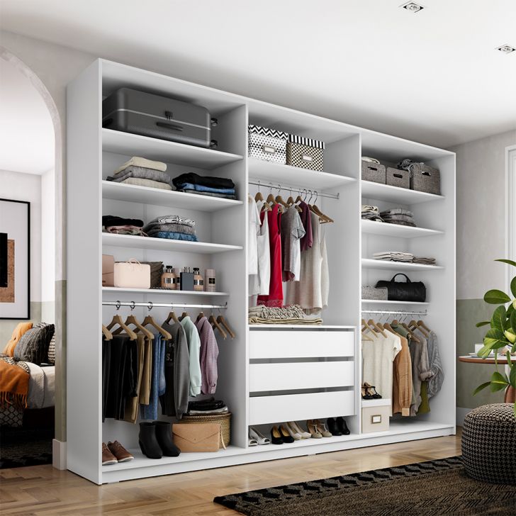 Guarda-roupa Closet Monreale 100 % Mdf 3 Gavetas Branco 237 Cm