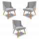 Kit 3 Cadeiras Decorativas Sala de Jantar Pés Palito de Madeira Firenze Suede Cinza/Natural G19 - Gran Belo