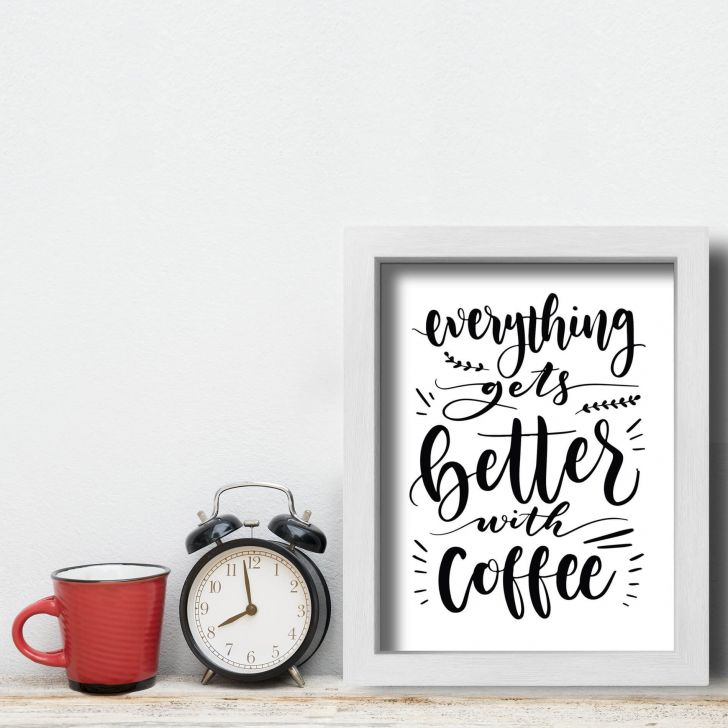 Quadro Frase Café Better With Coffee 22x32cm Moldura Branca