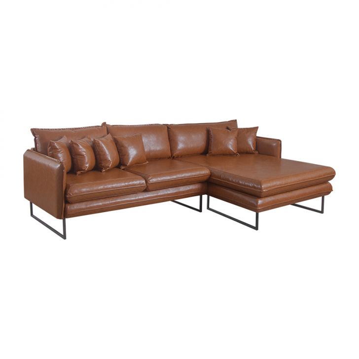 Sofá 5 Lugares Ricco Com Chaise Direita Revestimento Sintético Caramelo