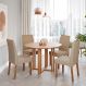 Conjunto de Mesa Redonda com Tampo de MDF Cinamomo Flora e 4 Cadeiras Clarice Linho Bege e Madeira